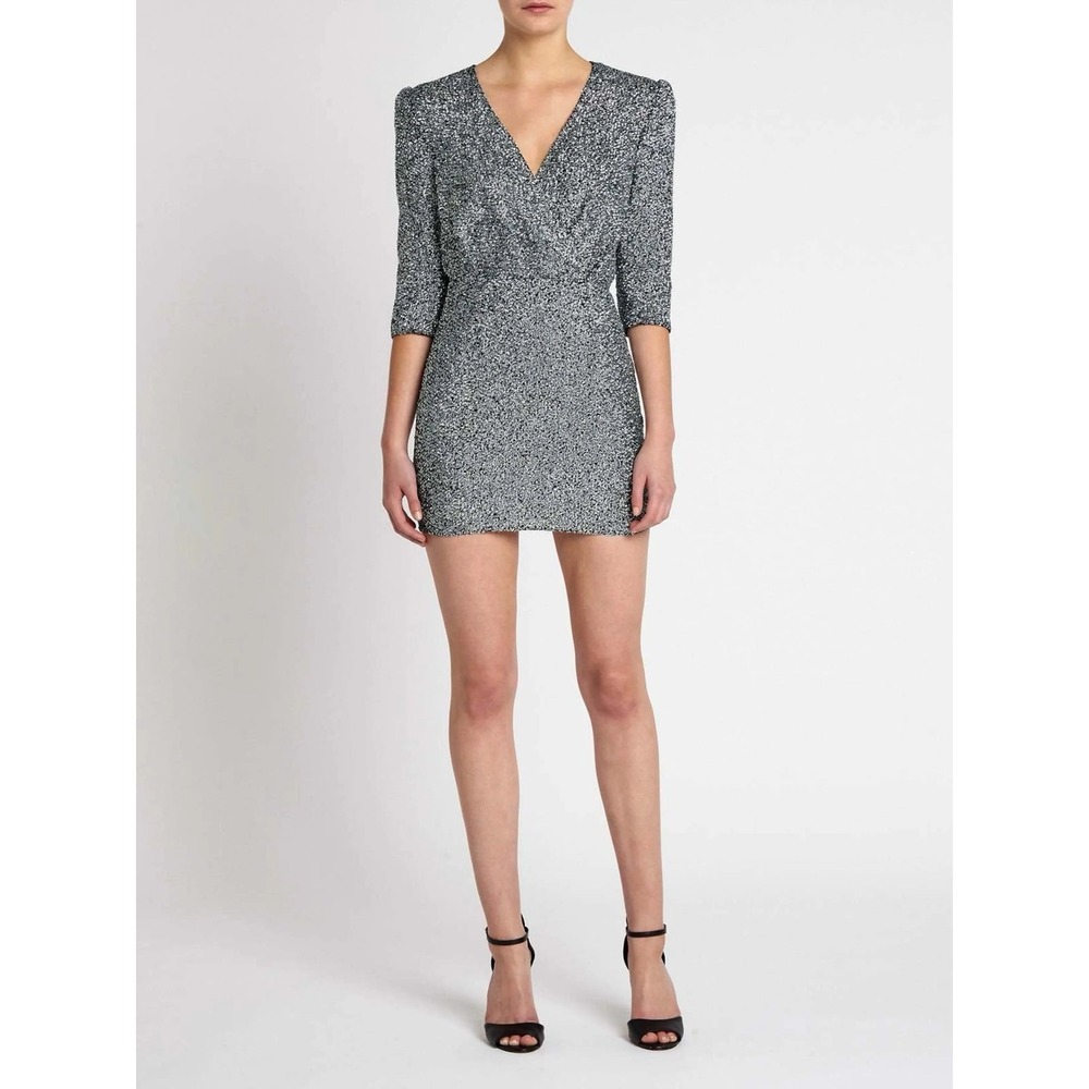 IRO Justify Silver Sequin Mini Dress Metallic Cocktail‎ Party Size 36 Small